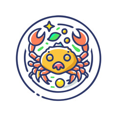 Cute and colorful cartoon crab on plate illustration