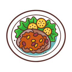 Colorful Cartoon Illustration of Dinner Plate with Bean Stew