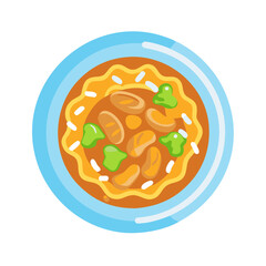 Cartoon Soup Bowl with Noodles, Vegetables, and Broth