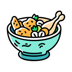 Delicious chicken salad in colorful bowl on black