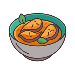 Cartoon illustration of Thai curry with eggplant and basil