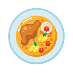 Delicious plate of food with yellow and red