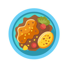 Illustration of healthy food plate with meat and salad
