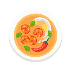 Delicious shrimp soup illustration on white plate background