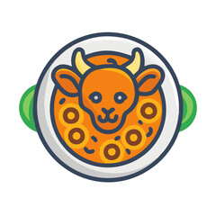 Cute Orange Cow Head with Cereal Bowl Cartoon