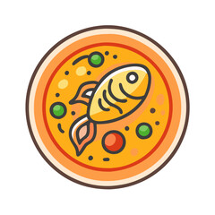 Fish soup bowl icon with peas and tomato