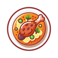 Cartoon Chicken Leg and Couscous in a Bowl