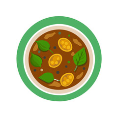 Vector Thai green curry bowl with eggplant