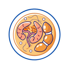 Ramen bowl with shrimps, noodles, and eggs illustration