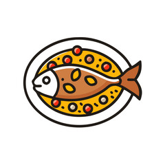 Grilled Fish Dish Illustration with Sauce and Tomatoes