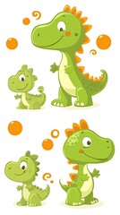 Obraz premium Cute cartoon dinosaurs in various sizes and poses.