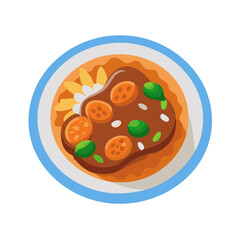 Delicious Beef Stew Cartoon Illustration on Plate Design