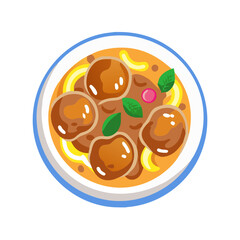 Vector image of a bowl of meatball curry