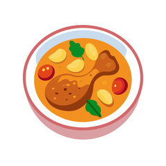 Illustration of Curry Chicken with Vegetables in a Bowl