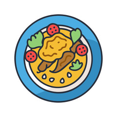 Colorful Chicken Dish Icon Illustration on Plate
