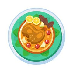 Chicken Stew Illustration with Vegetables, Lemon, and Herbs