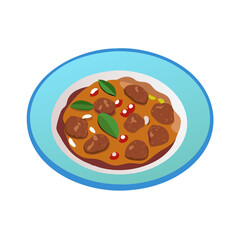 Delicious Asian-inspired curry with meat and vegetables illustration