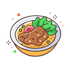 Bowl of Asian Food with Meat and Vegetables