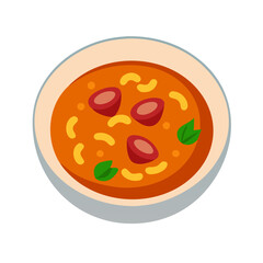 Cartoon Minestrone Soup with Pasta, Sausage and Basil