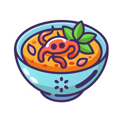 Cartoon Crab Soup Illustration in Blue Bowl Isolated