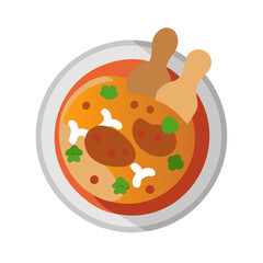Chicken curry soup bowl, flat design food icon