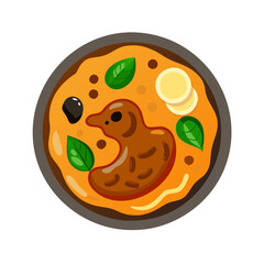Fototapeta premium Cartoon Bowl of Duck Stew with Basil