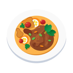 Delicious Asian Curry Chicken Plate Vector Illustration