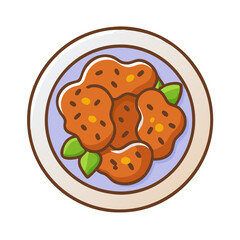 Chicken Nuggets with Greens on Plate Cartoon Illustration
