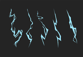Cartoon shock animation frames Lightning bolt hit vfx effect impact Lightning strike bolt silhouettes sequence vector illustration
