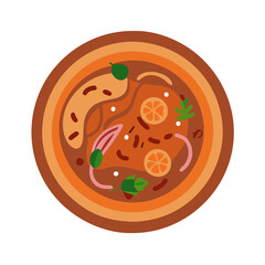 Delicious Tom Yum Soup Bowl in Flat Style