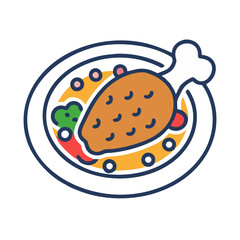 Fried Chicken Leg with Vegetables Illustration Icon Art