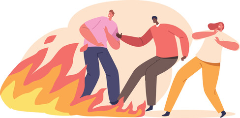 Scared people running from fire
