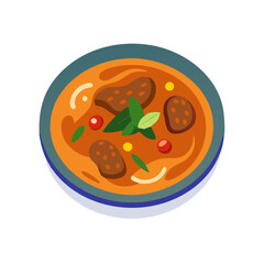 Delicious curry bowl illustration with meat and vegetables