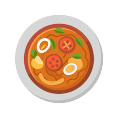 Cartoon stylized bowl of ramen soup top view