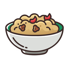 Delicious cartoon bowl of food with tasty toppings