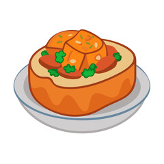Cartoon Illustration of Bruschetta on a Plate Isolated