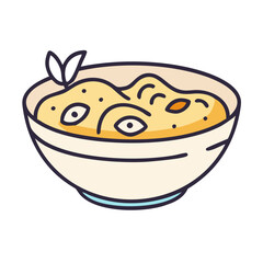 Cartoon Creamy Vegetable Soup Bowl with Mint Topping