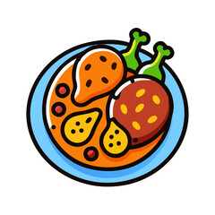 Obraz premium Delicious Indian Curry Plate Illustration on Black Background