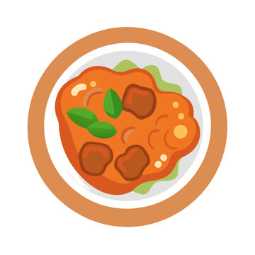 recommend clip art: Delicious curry with vegetables in bowl, top view