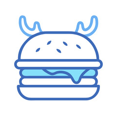 Cartoon Burger with Antlers Logo in Blue Tones