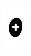 Fototapeta premium Simple black plus symbol inside an oval shape.