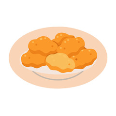 Chicken Nuggets on a Plate Illustration with Black Background