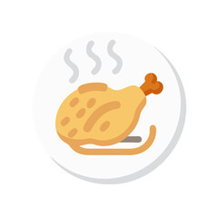 Roasted Chicken Leg on Plate Icon Illustration