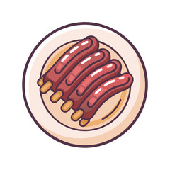 Cartoon Illustration of Pork Ribs on a Plate