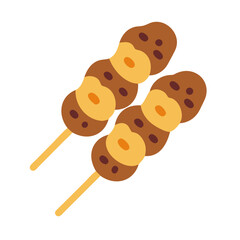 Illustration of two mitarashi dango skewers on black background