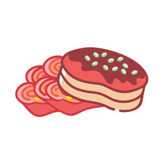 Stylized Illustration of Tasty Sponge Cake Dessert with Garnish