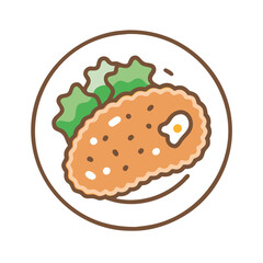 Chicken Katsu with Lettuce on Plate Illustration