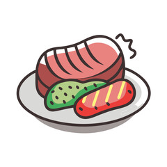 Cartoon illustration: Meat and grilled vegetable dish food
