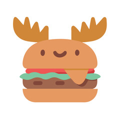Cute Moose Burger Cartoon on Black Background Illustration