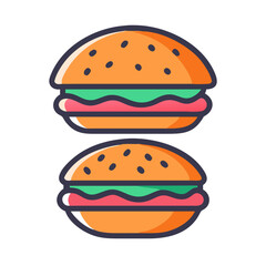 Delicious burger stack illustration on black background, minimal style